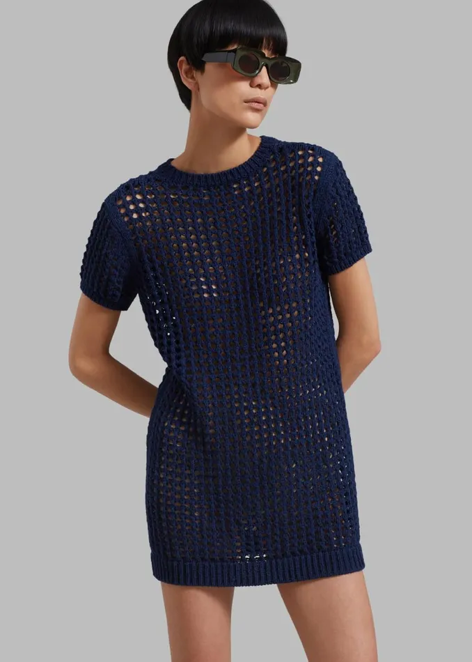 Women The Frankie Shop Dresses Ari Knit Mini Dress Navy