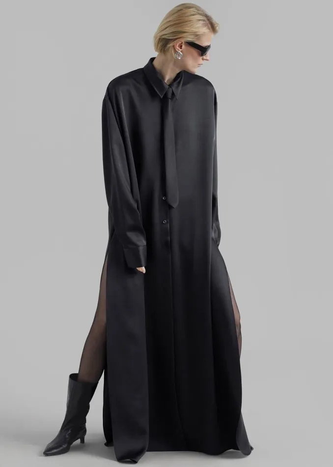 Women The Frankie Shop Dresses Avery Satin Shirt Dress Black