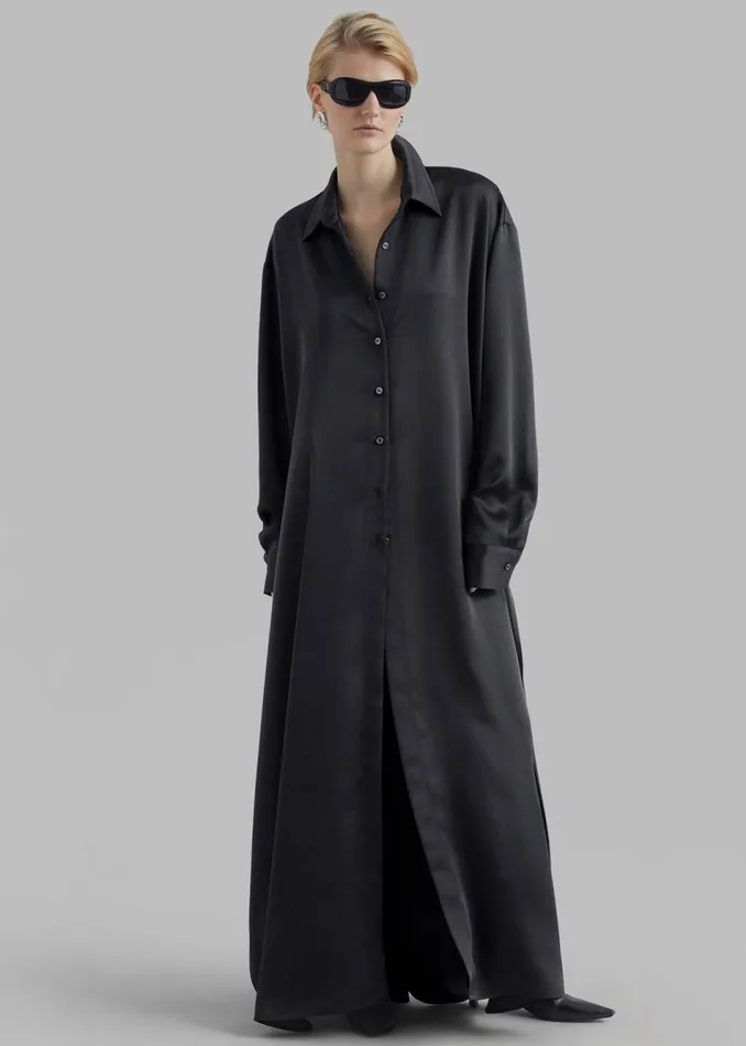 Women The Frankie Shop Dresses Avery Satin Shirt Dress Black
