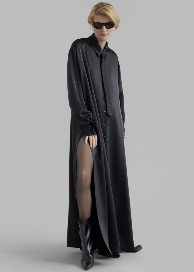Women The Frankie Shop Dresses Avery Satin Shirt Dress Black