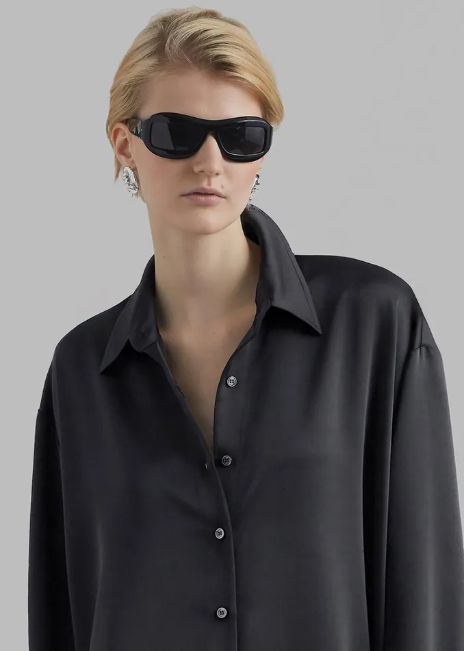 Women The Frankie Shop Dresses Avery Satin Shirt Dress Black