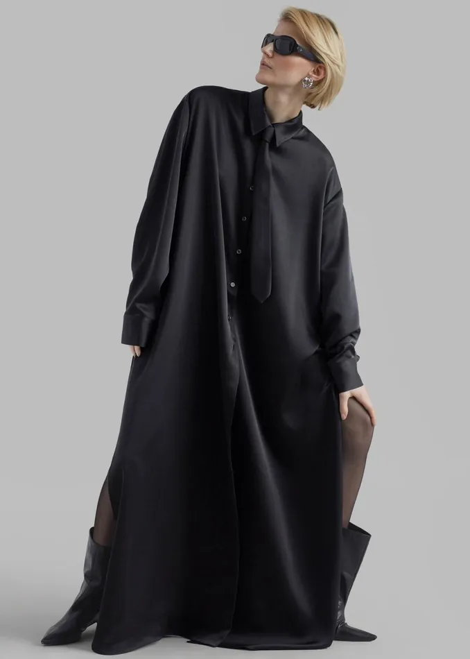 Women The Frankie Shop Dresses Avery Satin Shirt Dress Black