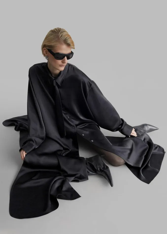 Women The Frankie Shop Dresses Avery Satin Shirt Dress Black