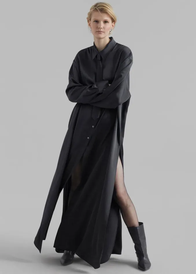 Women The Frankie Shop Dresses Avery Satin Shirt Dress Black