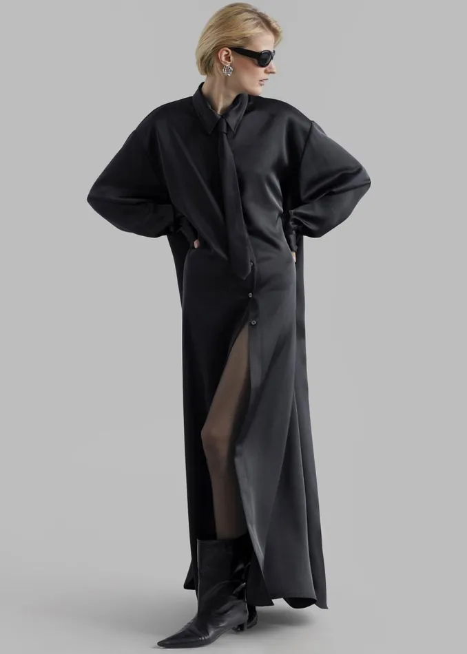 Women The Frankie Shop Dresses Avery Satin Shirt Dress Black
