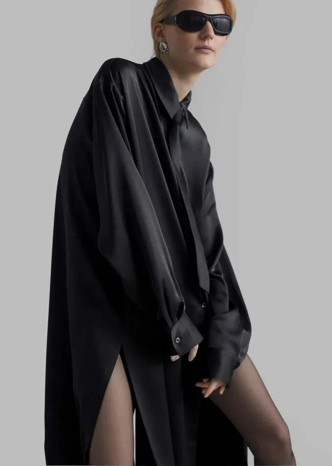 Women The Frankie Shop Dresses Avery Satin Shirt Dress Black
