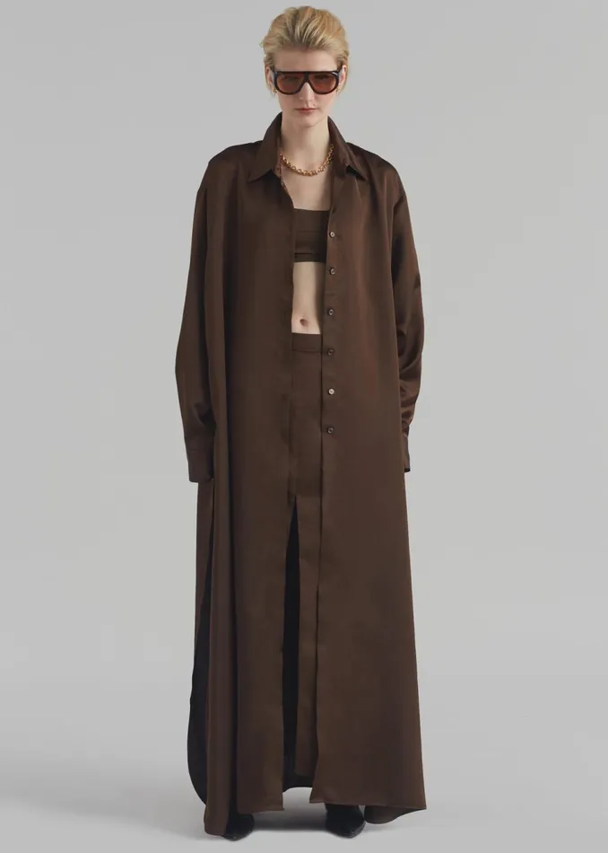 Women The Frankie Shop Dresses Avery Satin Shirt Dress Brown