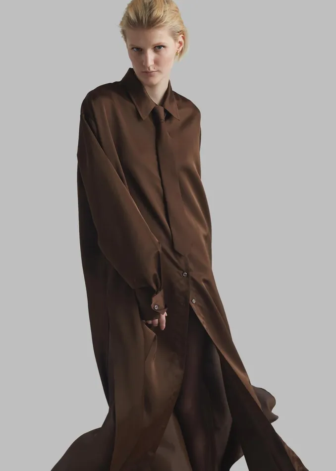 Women The Frankie Shop Dresses Avery Satin Shirt Dress Brown