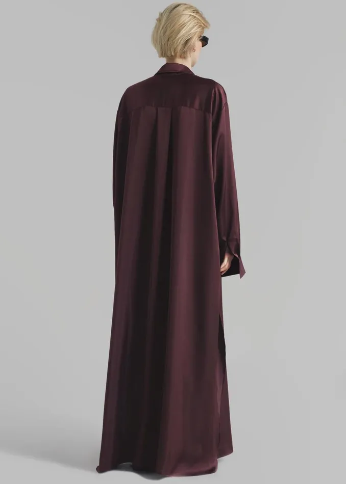 Women The Frankie Shop Dresses Avery Satin Shirt Dress Burgundy