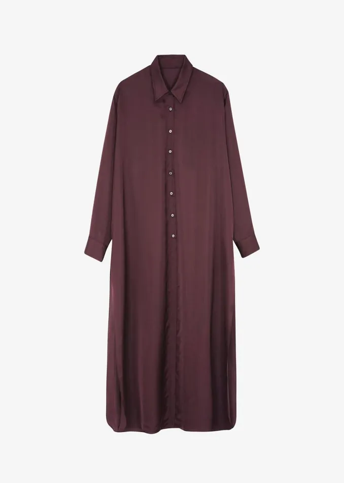 Women The Frankie Shop Dresses Avery Satin Shirt Dress Burgundy