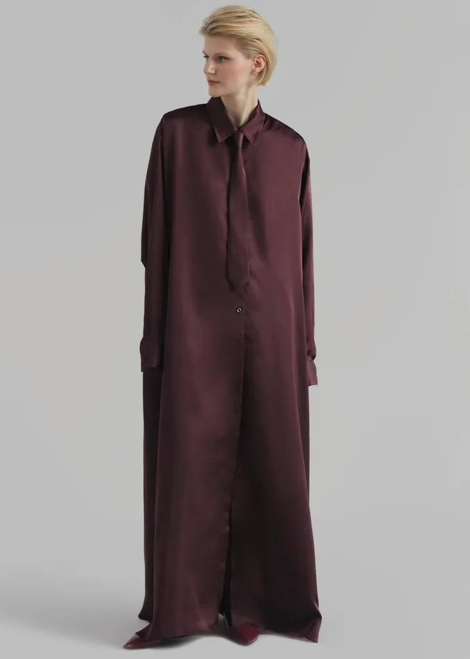 Women The Frankie Shop Dresses Avery Satin Shirt Dress Burgundy