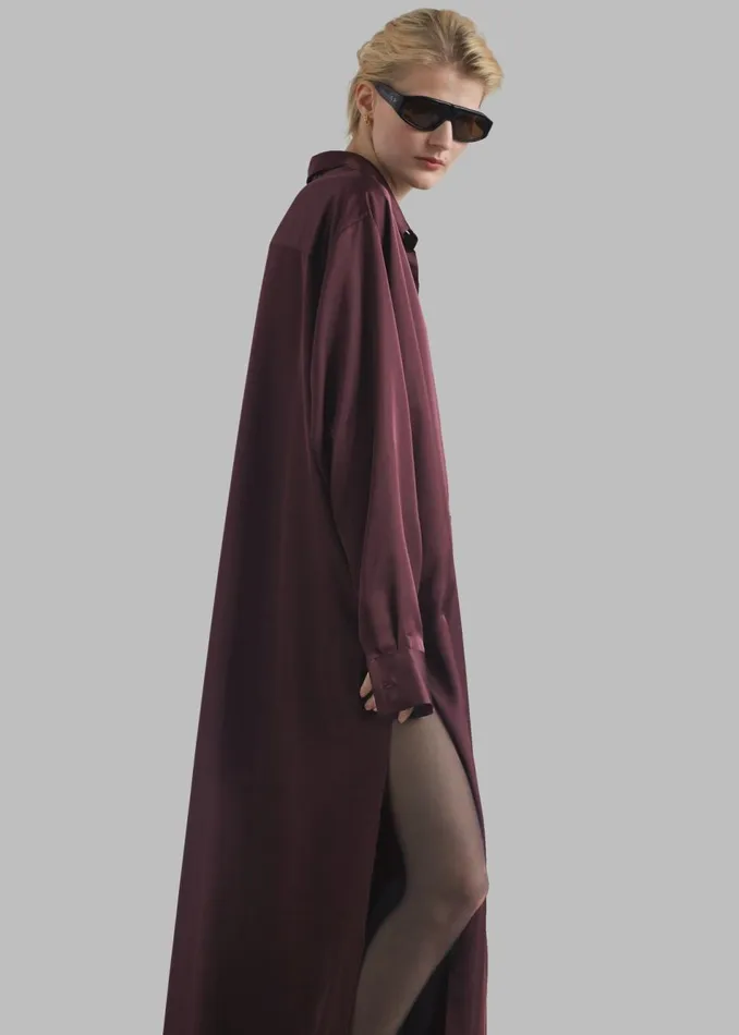 Women The Frankie Shop Dresses Avery Satin Shirt Dress Burgundy