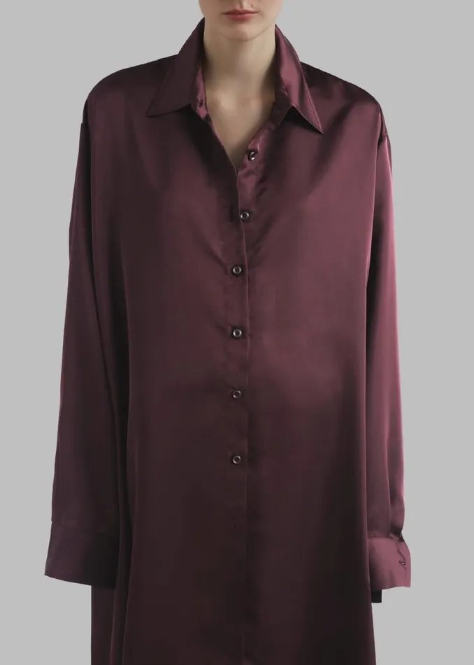 Women The Frankie Shop Dresses Avery Satin Shirt Dress Burgundy