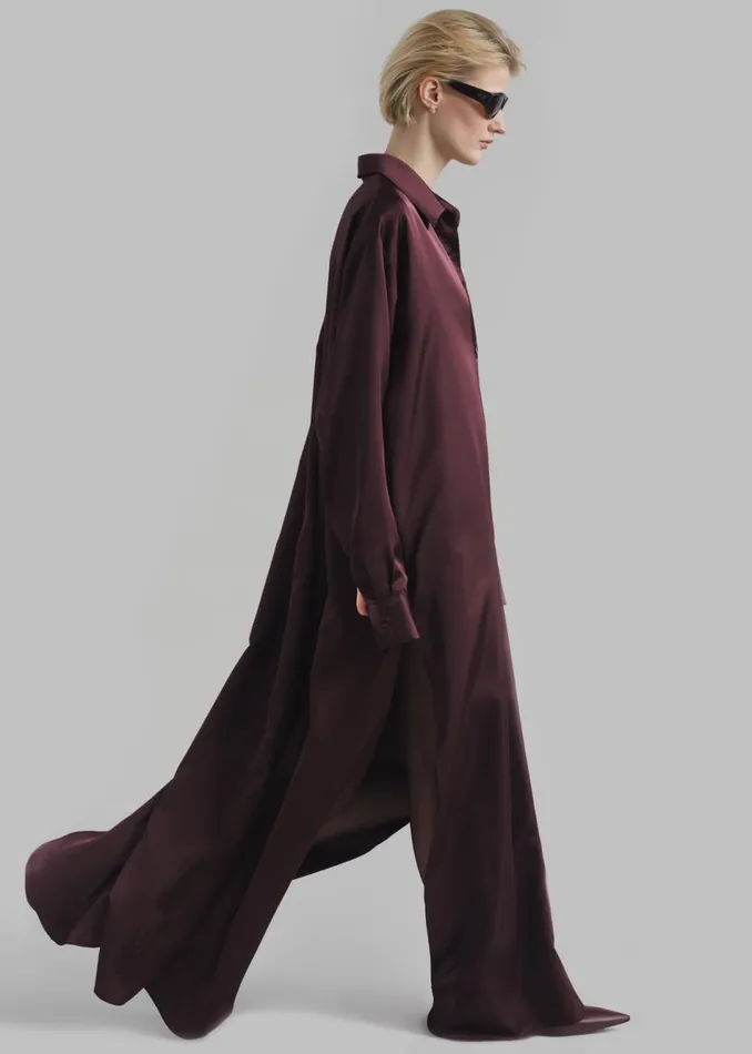 Women The Frankie Shop Dresses Avery Satin Shirt Dress Burgundy