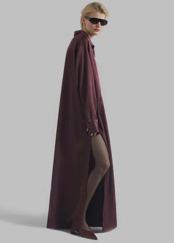 Women The Frankie Shop Dresses Avery Satin Shirt Dress Burgundy