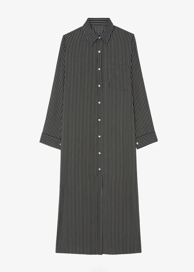 Women The Frankie Shop Dresses Cala Satin Shirt Dress Black Pinstripe
