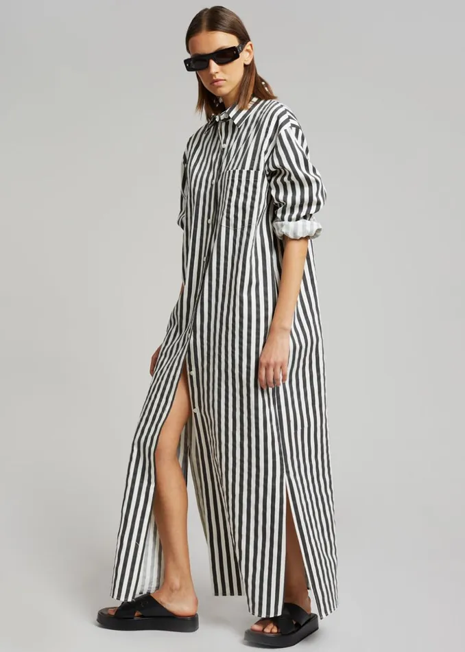 Women The Frankie Shop Dresses Cala Shirt Dress Black Stripe