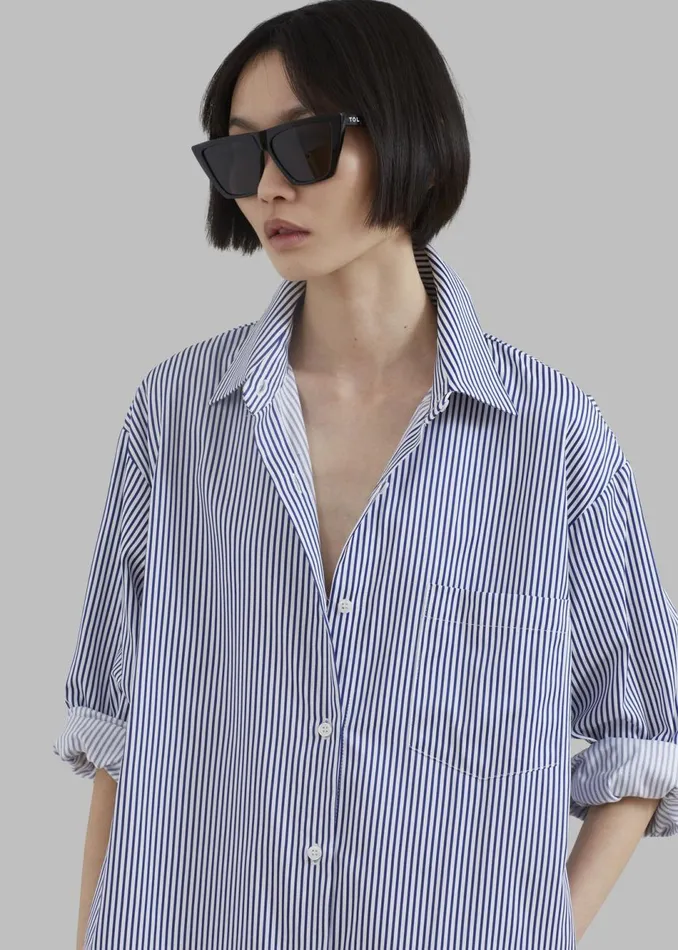 Women The Frankie Shop Dresses Cala Shirt Dress Navy Stripe