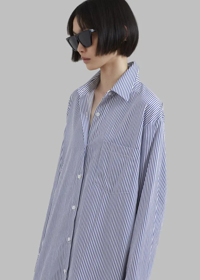 Women The Frankie Shop Dresses Cala Shirt Dress Navy Stripe
