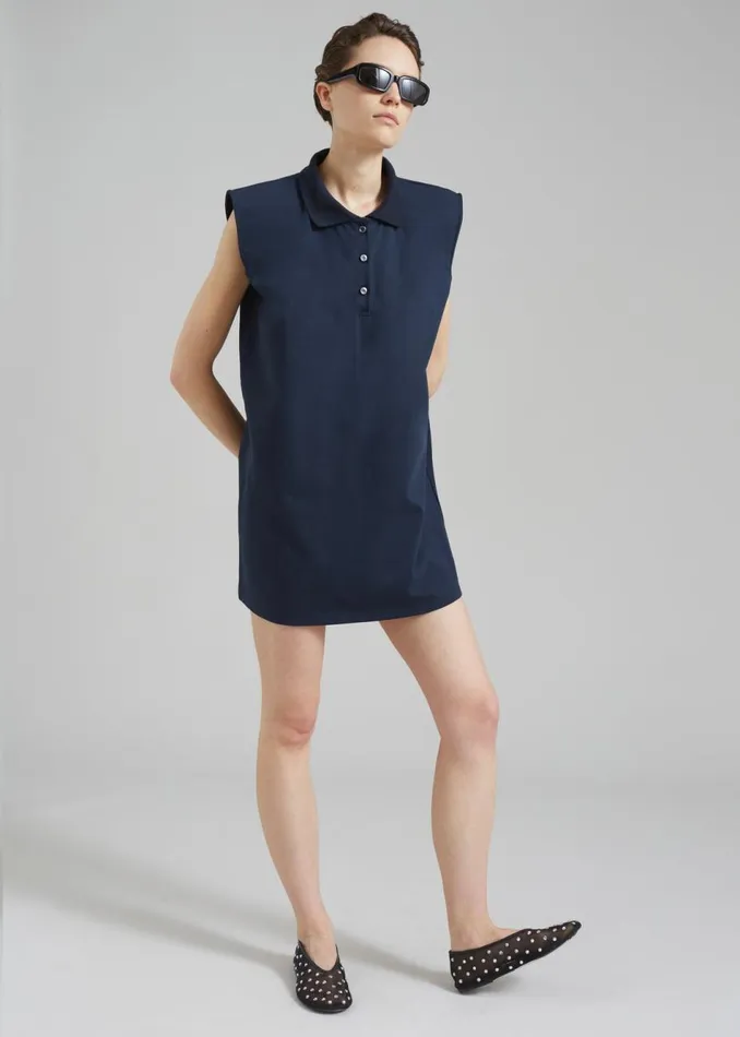 Women The Frankie Shop Dresses Chris Polo Padded Shoulders Mini Dress Navy