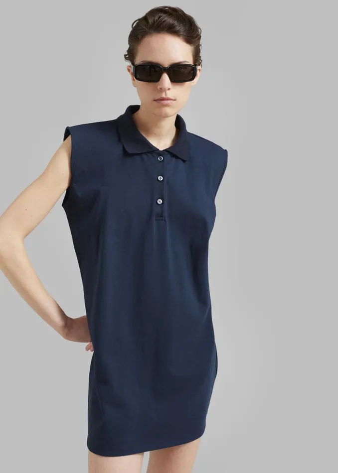 Women The Frankie Shop Dresses Chris Polo Padded Shoulders Mini Dress Navy