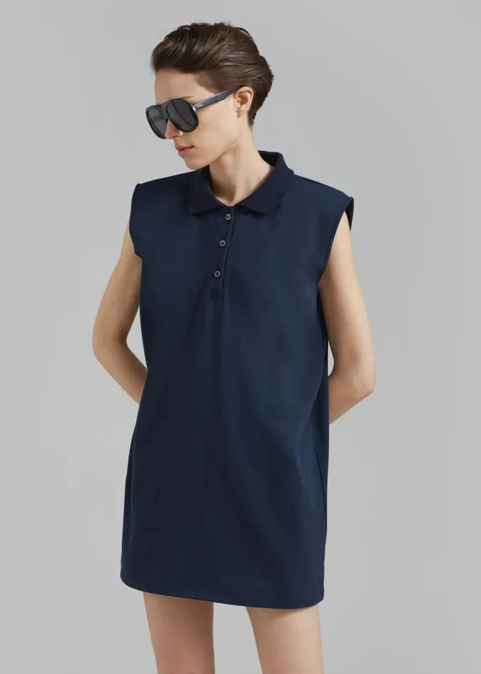 Women The Frankie Shop Dresses Chris Polo Padded Shoulders Mini Dress Navy