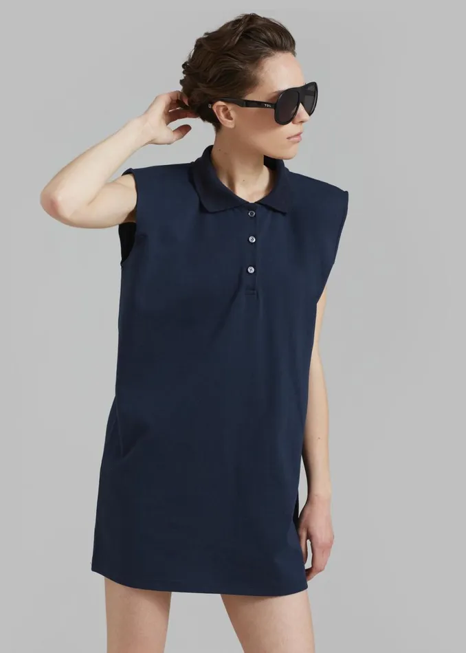 Women The Frankie Shop Dresses Chris Polo Padded Shoulders Mini Dress Navy