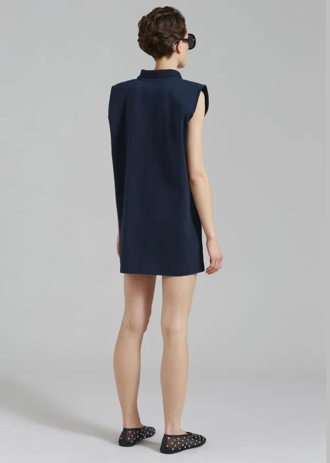 Women The Frankie Shop Dresses Chris Polo Padded Shoulders Mini Dress Navy
