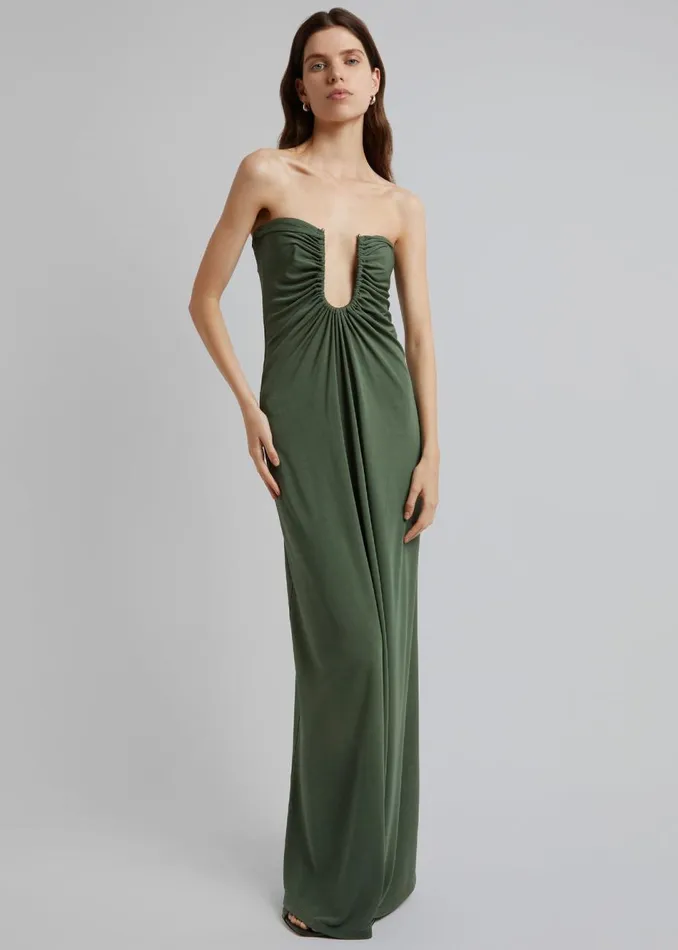 Women The Frankie Shop Dresses Christopher Esber Arced Palm Strapless Dress Bottle Green Women The Frankie Shop Dresses Christopher Esber Arced Palm Strapless Dress Bottle Green