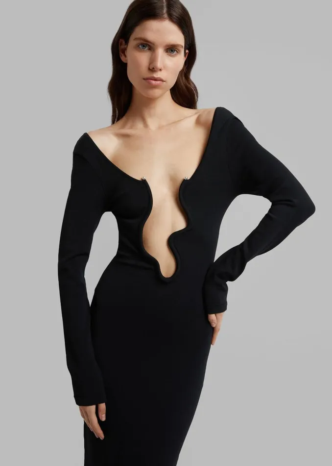 Women The Frankie Shop Dresses Christopher Esber Salacia Wire Long Sleeve Dress Black Women The Frankie Shop Dresses Christopher Esber Salacia Wire Long Sleeve Dress Black