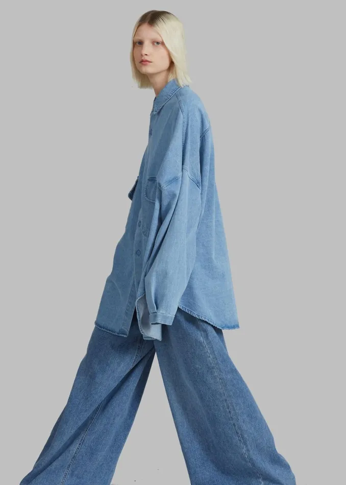 Women The Frankie Shop Dresses Dallas Denim Overshirt Worn Wash