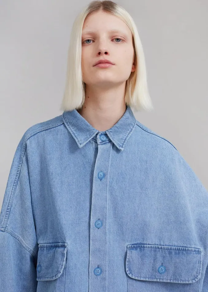 Women The Frankie Shop Dresses Dallas Denim Overshirt Worn Wash