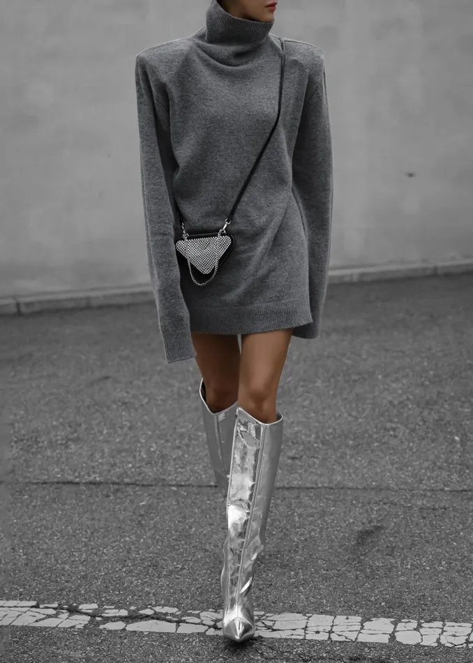 Women The Frankie Shop Dresses Emilia Mini Padded Sweater Dress Grey