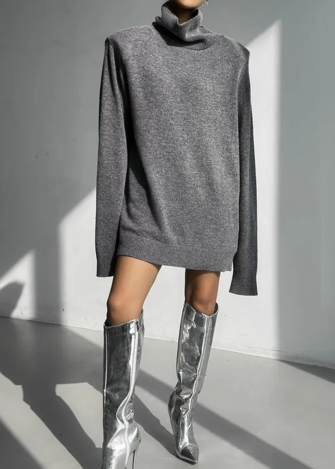 Women The Frankie Shop Dresses Emilia Mini Padded Sweater Dress Grey