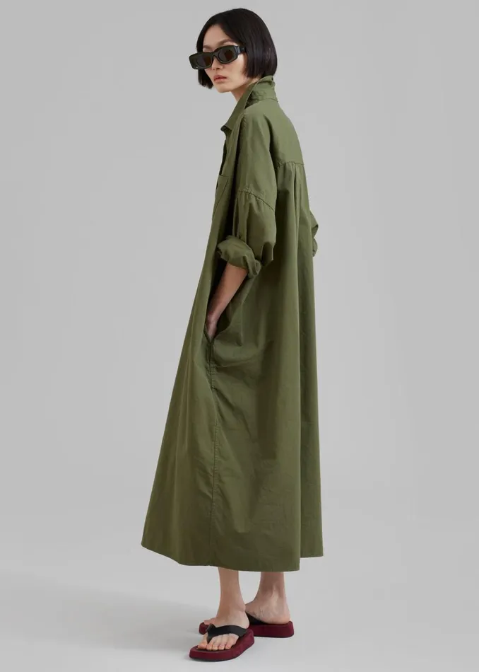 Women The Frankie Shop Dresses Kason Oversized Shirt Dress Dark Olive