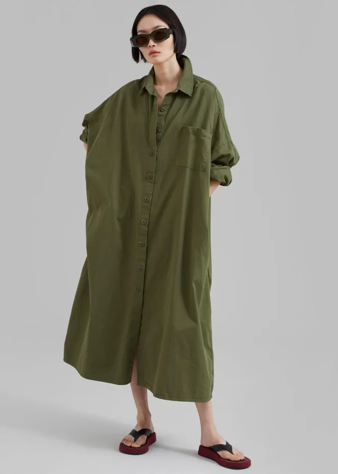 Women The Frankie Shop Dresses Kason Oversized Shirt Dress Dark Olive