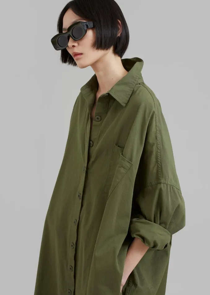 Women The Frankie Shop Dresses Kason Oversized Shirt Dress Dark Olive