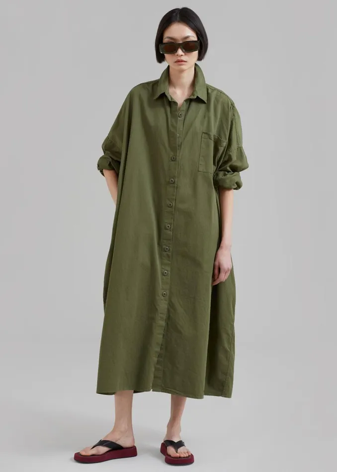 Women The Frankie Shop Dresses Kason Oversized Shirt Dress Dark Olive