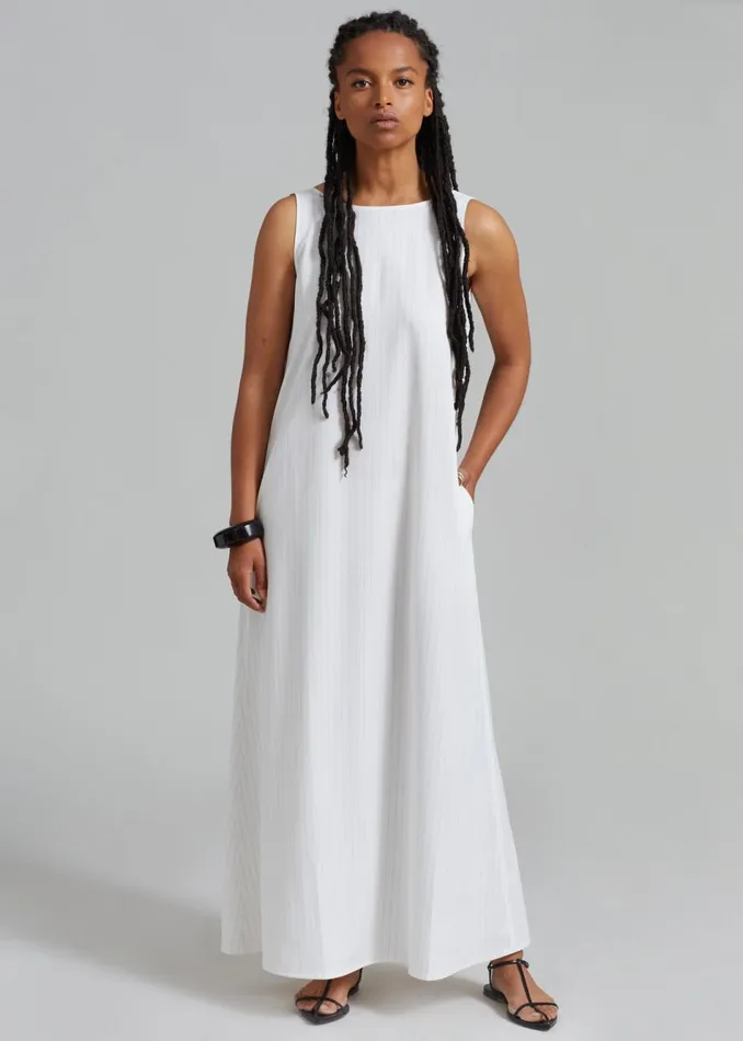Women The Frankie Shop Dresses Laurel Sleeveless Maxi Dress White Pinstripe