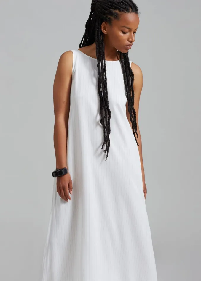 Women The Frankie Shop Dresses Laurel Sleeveless Maxi Dress White Pinstripe