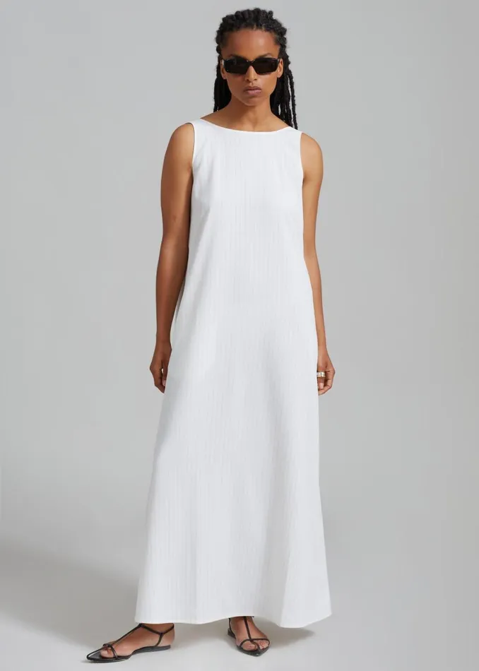 Women The Frankie Shop Dresses Laurel Sleeveless Maxi Dress White Pinstripe