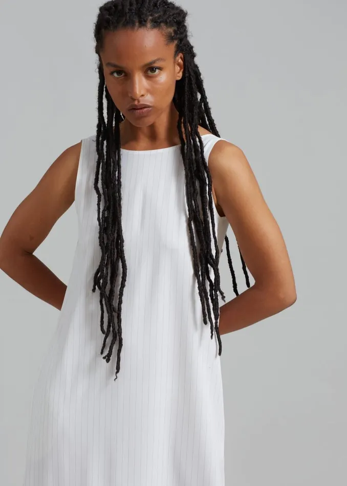 Women The Frankie Shop Dresses Laurel Sleeveless Maxi Dress White Pinstripe