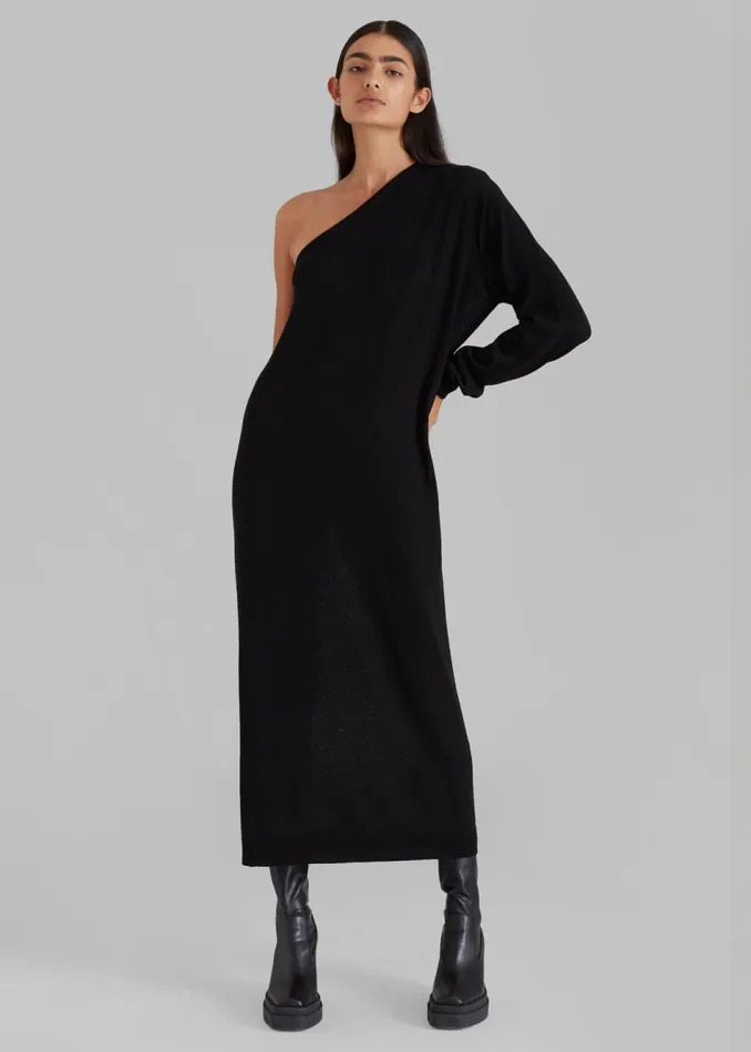 Women The Frankie Shop Dresses Lina One Shoulder Loose Knit Dress Black