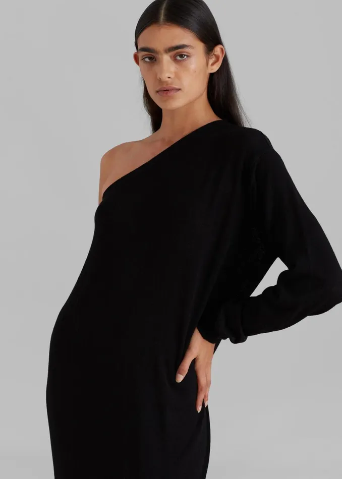 Women The Frankie Shop Dresses Lina One Shoulder Loose Knit Dress Black