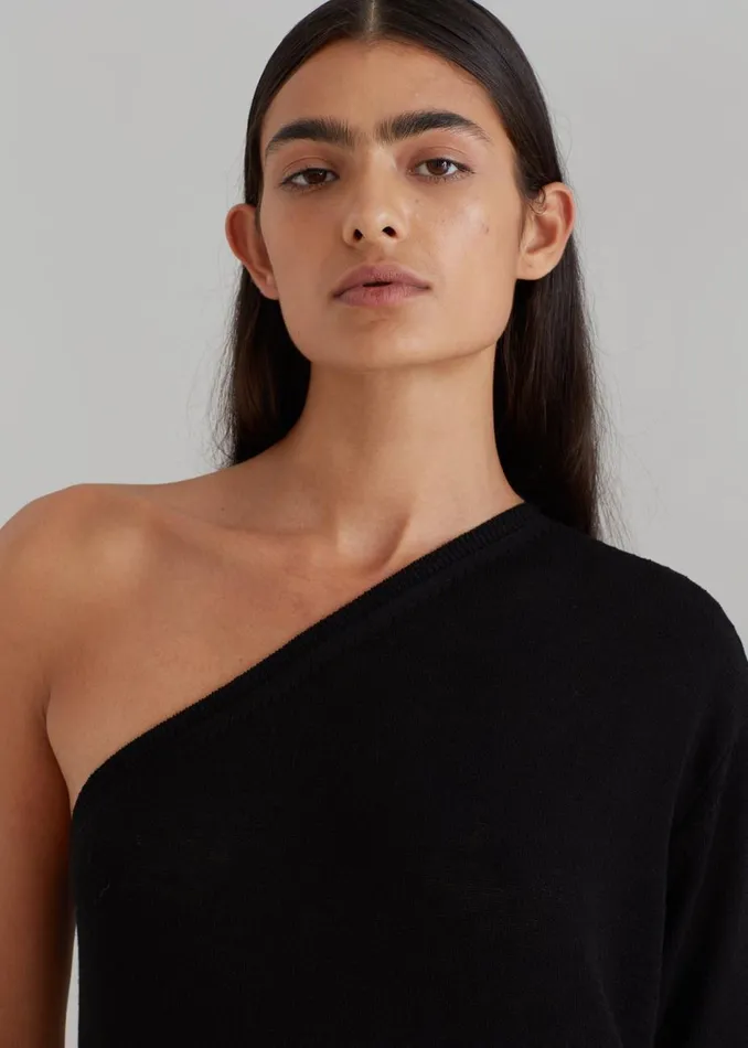Women The Frankie Shop Dresses Lina One Shoulder Loose Knit Dress Black