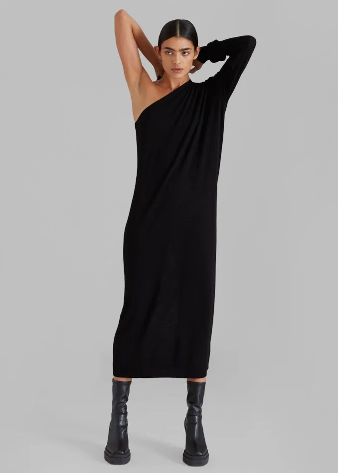Women The Frankie Shop Dresses Lina One Shoulder Loose Knit Dress Black