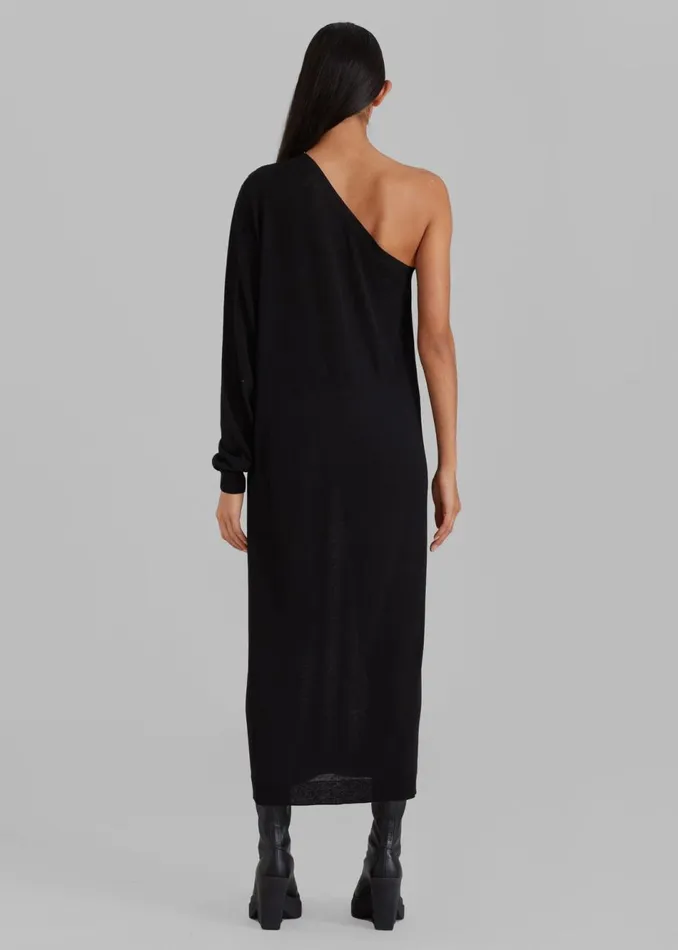 Women The Frankie Shop Dresses Lina One Shoulder Loose Knit Dress Black