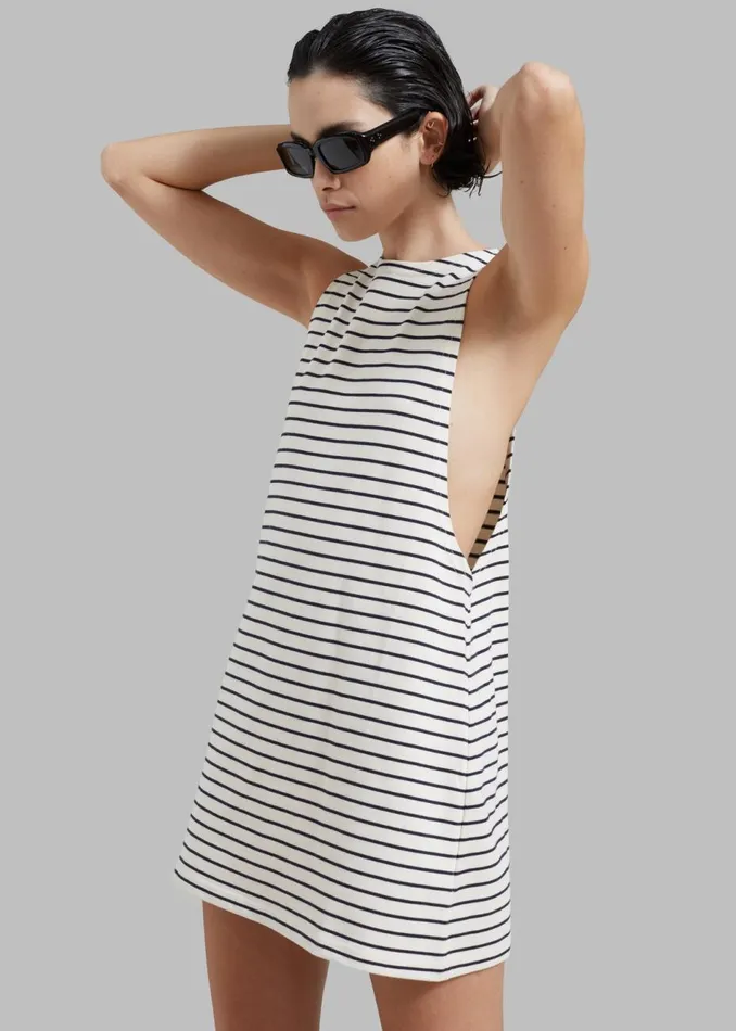 Women The Frankie Shop Dresses Lindsay Halter Dress Navy Stripe