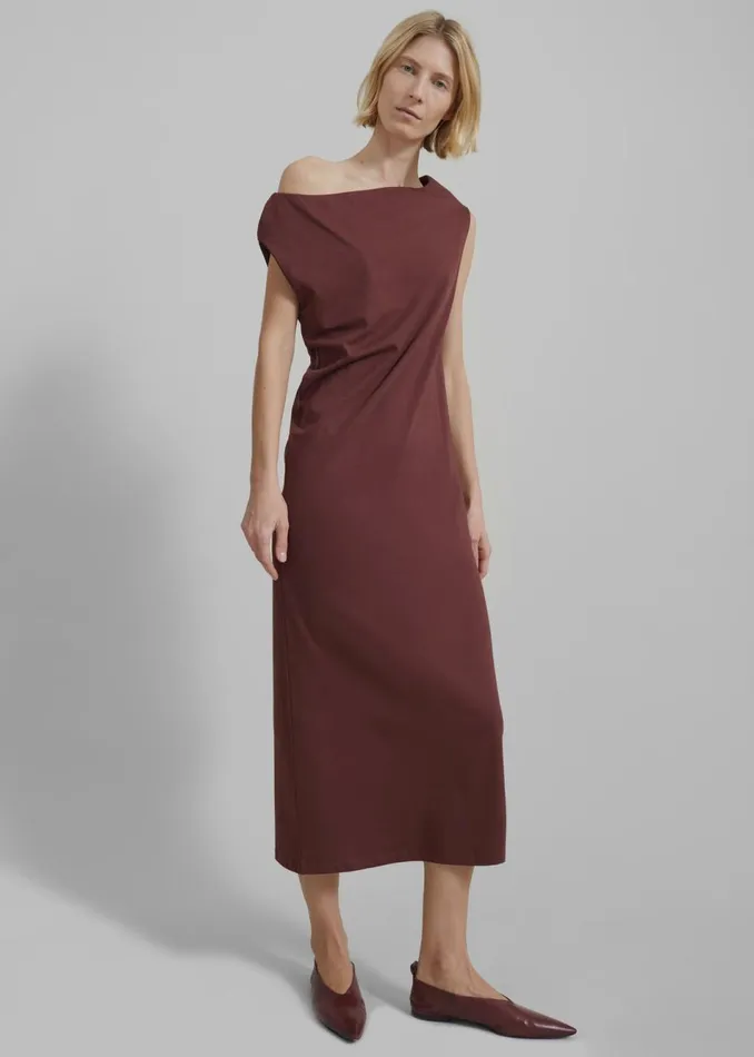 Women The Frankie Shop Dresses Loulou Studio Martial Off Shoulder Dress Midnight Bordeaux Women The Frankie Shop Dresses Loulou Studio Martial Off Shoulder Dress Midnight Bordeaux