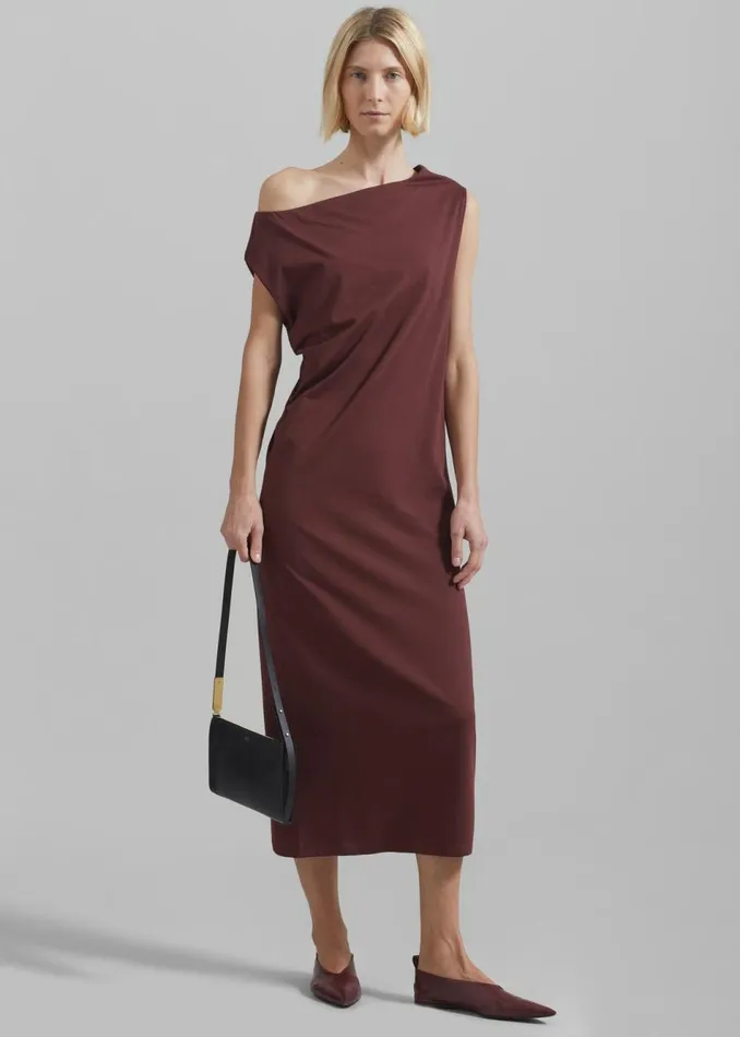 Women The Frankie Shop Dresses Loulou Studio Martial Off Shoulder Dress Midnight Bordeaux
